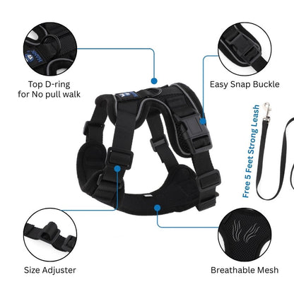 HANK Reflective Cat & Small Dog Harness With Leash For Daily Walks (Black)