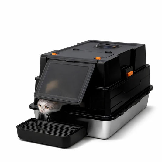 Odor Control Covered Stainless Steel Litter Box (Black)