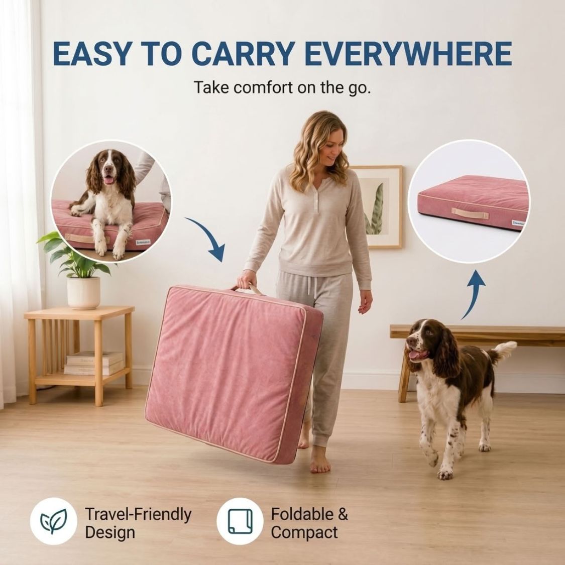 HANK CloudRest Premium Mattress Dog Bed | Anti Skid & Machine Washable (Pink)