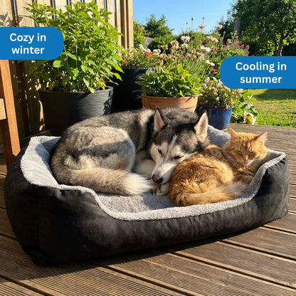 HANK Pet Bed With Soft Fabric & Machine Washable (Black & Gray) All Season