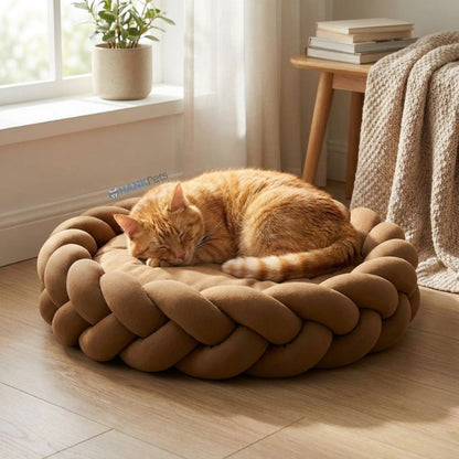 Braided Round Pet Bed for Dogs & Cats