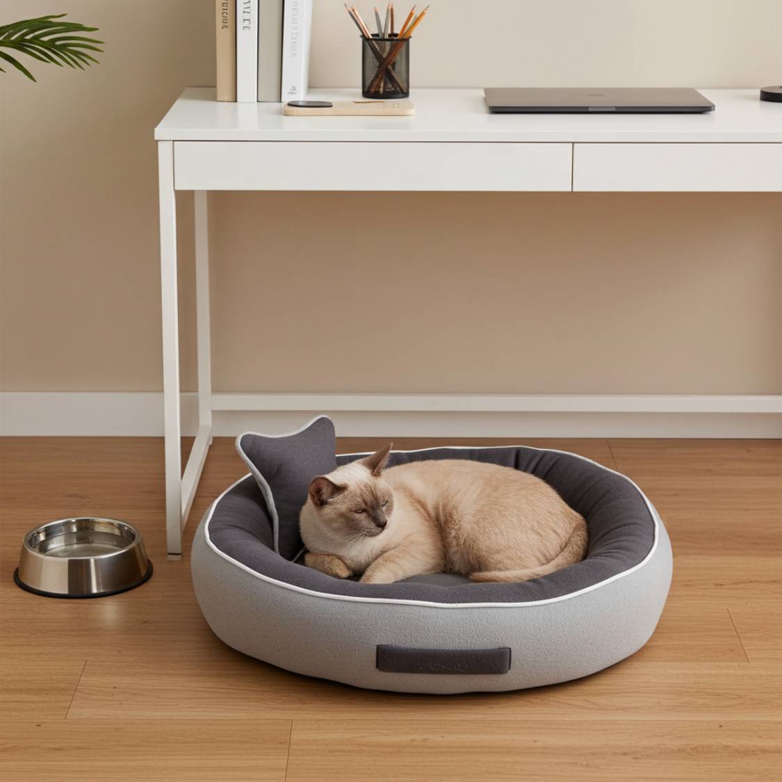 Pet Bed With Soft Fabric & Machine Washable (Gray)