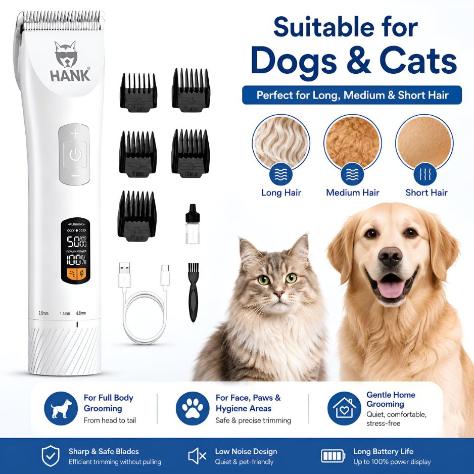 HANK Pet Hair Trimmer With LCD Display, Type C Charging | Suitable for All Breeds