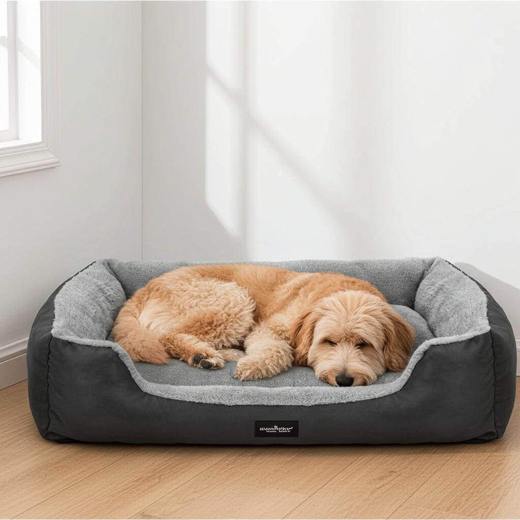 Pet Bed With Soft Fabric & Machine Washable (Black & Gray)