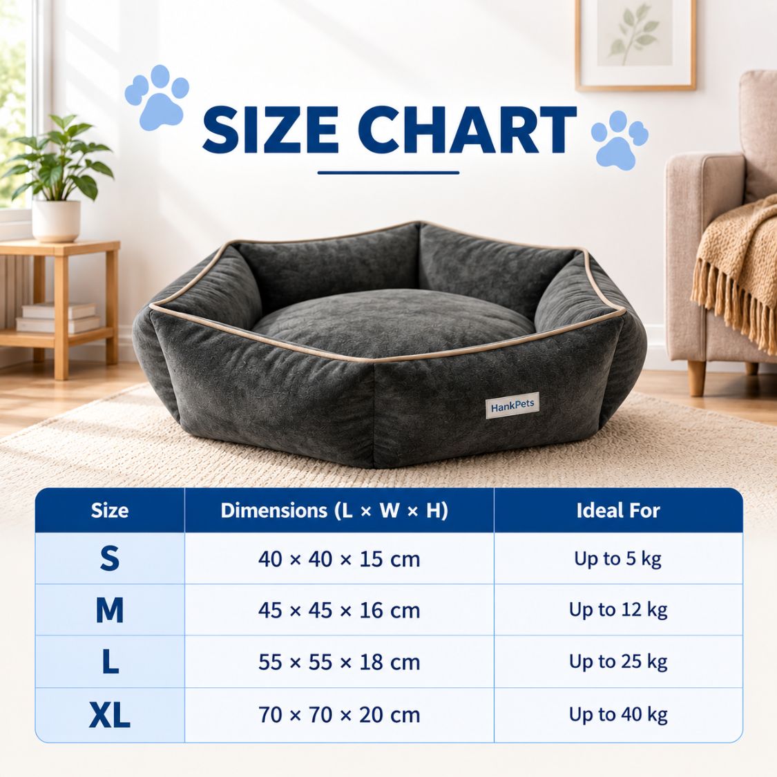 HANK HugFit Premium Dog Bed | Anti Skid & Machine Washable (Black)