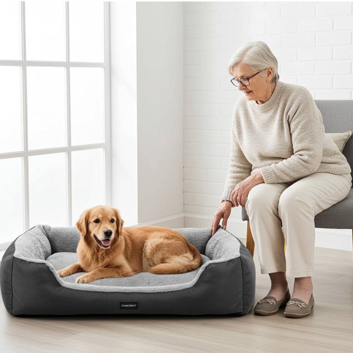 Pet Bed With Soft Fabric & Machine Washable (Black & Gray)