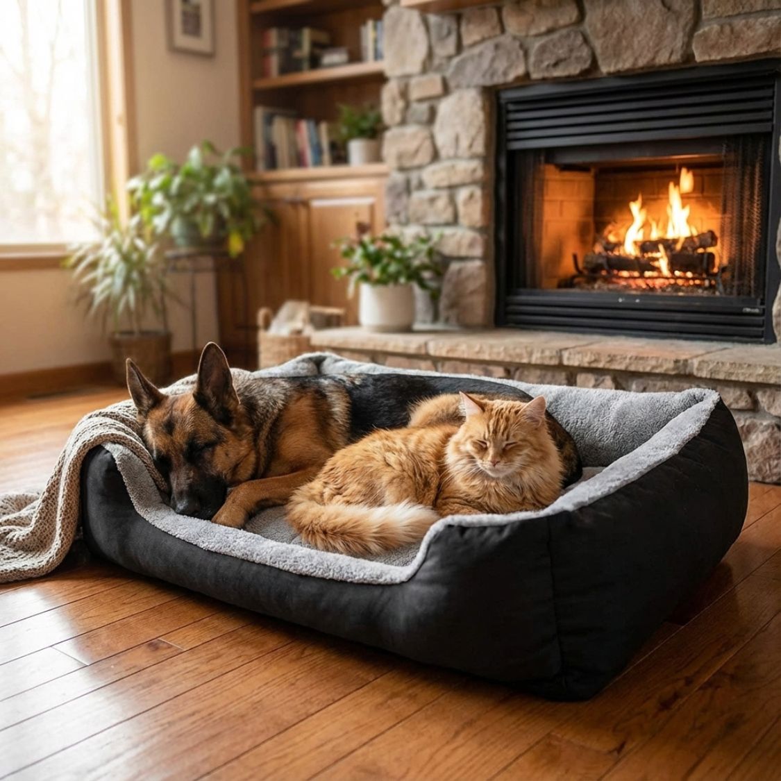 HANK Pet Bed With Soft Fabric & Machine Washable (Black & Gray) All Season