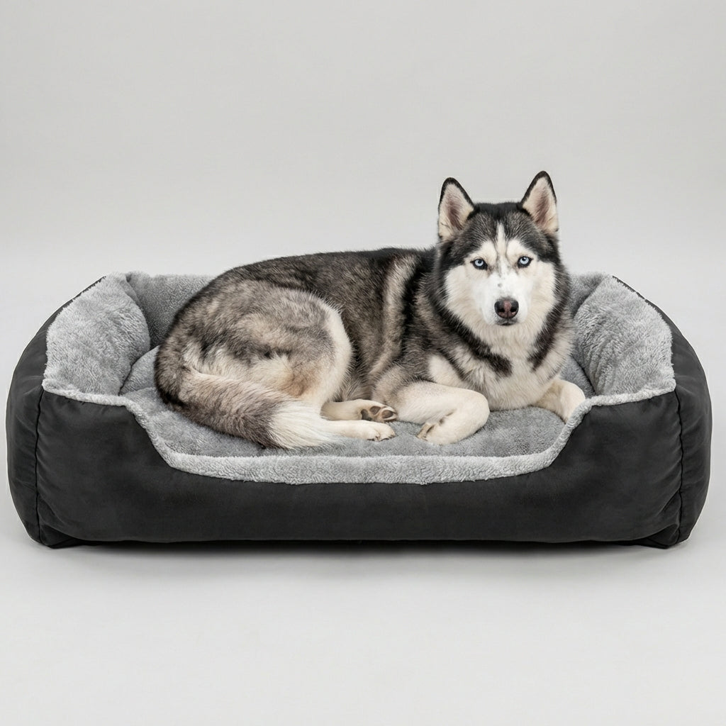 HANK Pet Bed With Soft Fabric & Machine Washable (Black & Gray) All Season