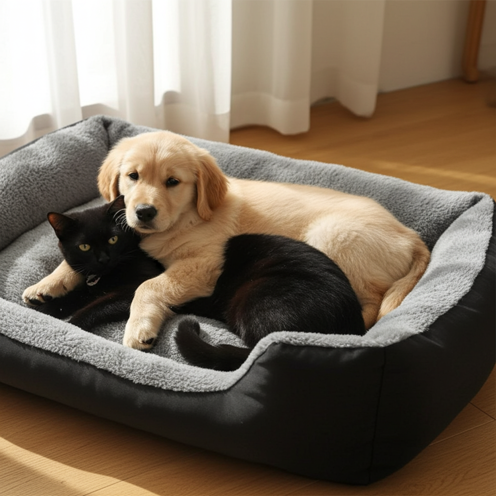 HANK Pet Bed With Soft Fabric & Machine Washable (Black & Gray) All Season