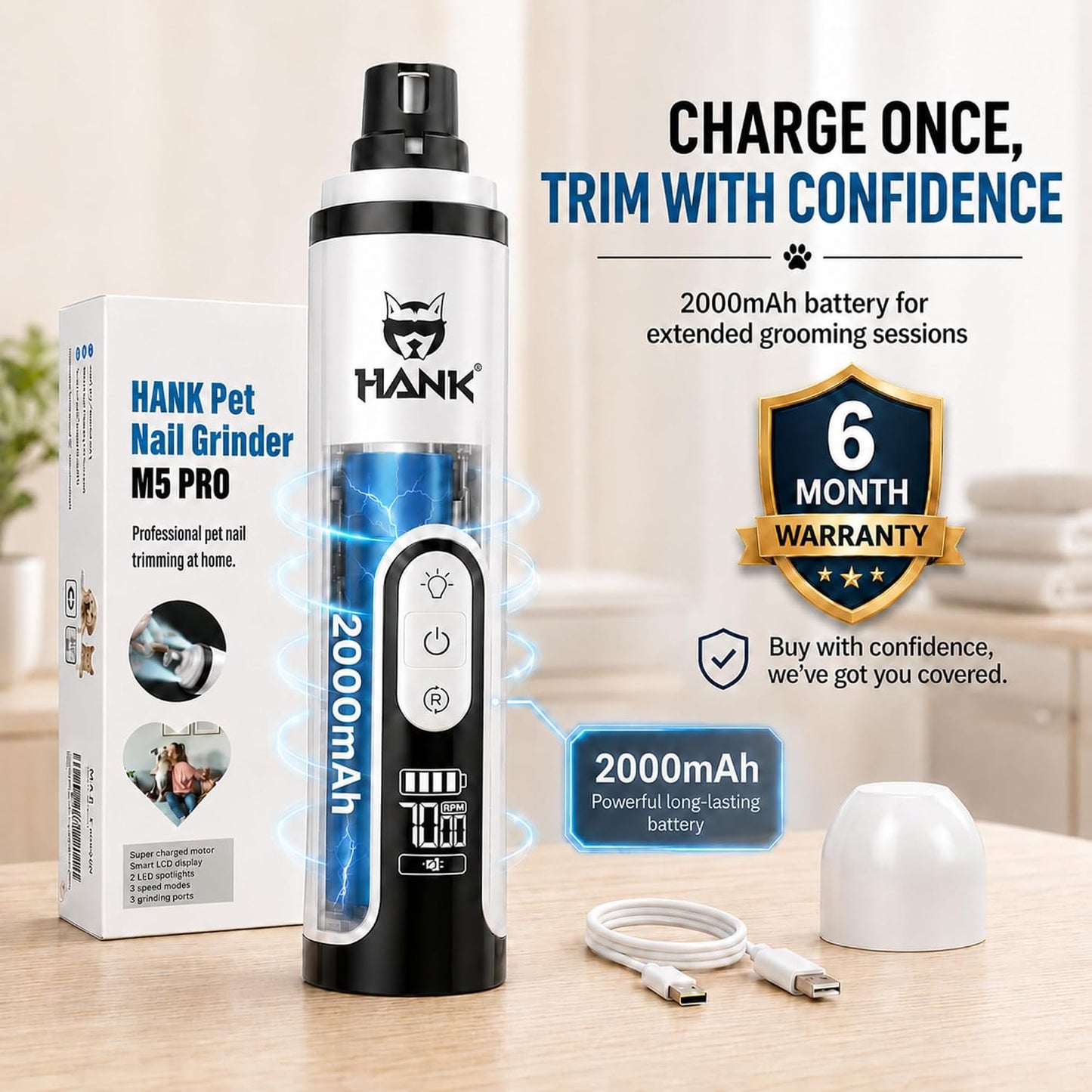HANK Pet Nail Grinder With LED Light Design | Suitable for Large to Small Pets (M5 Pro)
