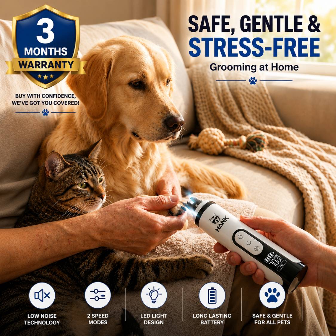 HANK Pet Nail Grinder With LED Light Design | Suitable for Large to Small Pets (M5 Pro)