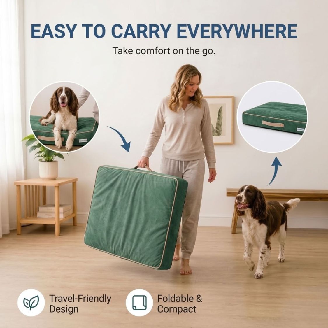 HANK CloudRest Premium Mattress Dog Bed | Anti Skid & Machine Washable (Green)