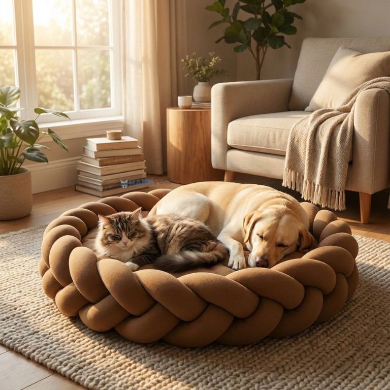 Braided Round Pet Bed for Dogs & Cats