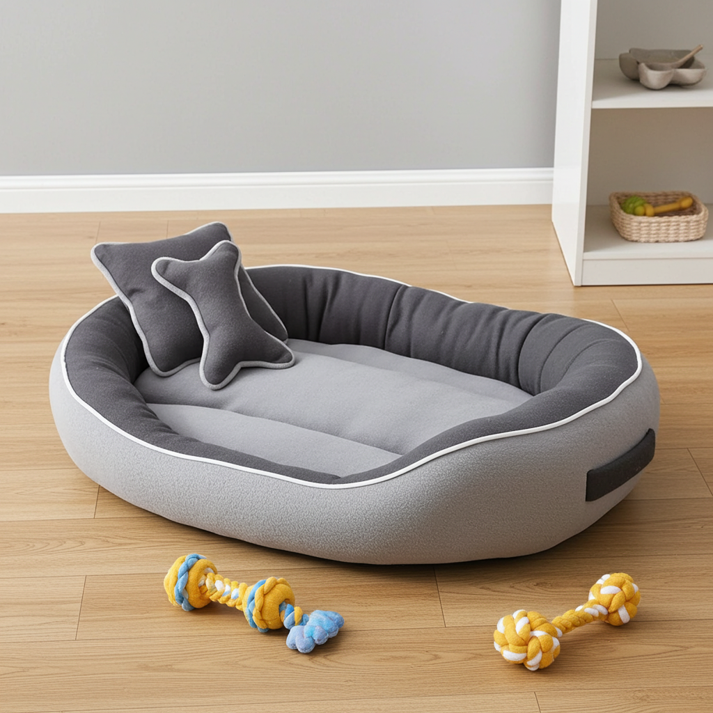 Pet Bed With Soft Fabric & Machine Washable (Gray)