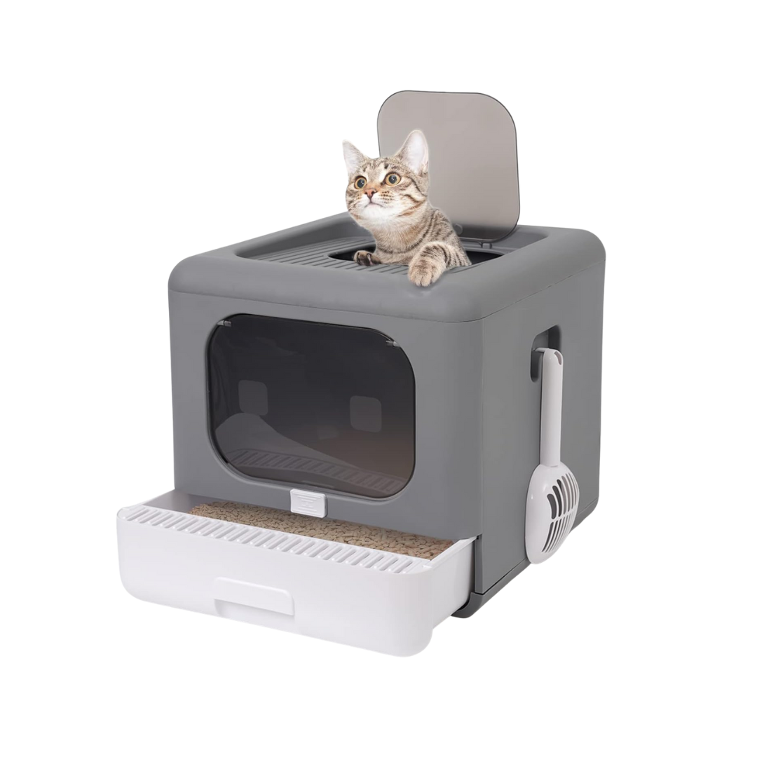 Foldable Cat Litter Box with Top Entry & Front Door | Odor Control, Anti-Scatter & Easy Clean