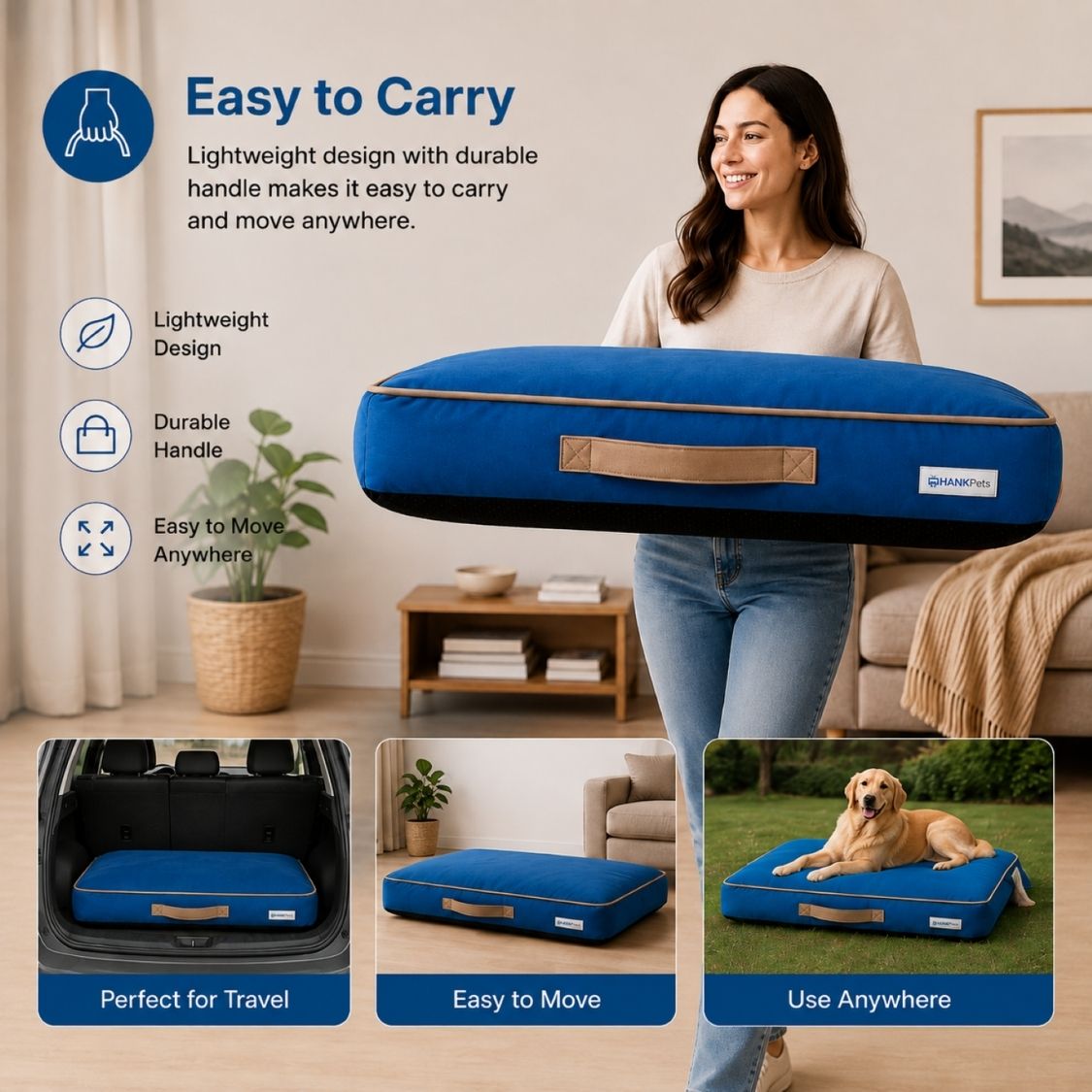 HANK CloudRest Premium Mattress Dog Bed | Anti Skid & Machine Washable (Blue)