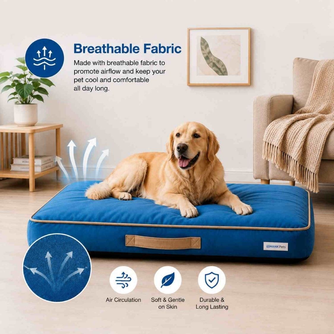 HANK CloudRest Premium Mattress Dog Bed | Anti Skid & Machine Washable (Blue)