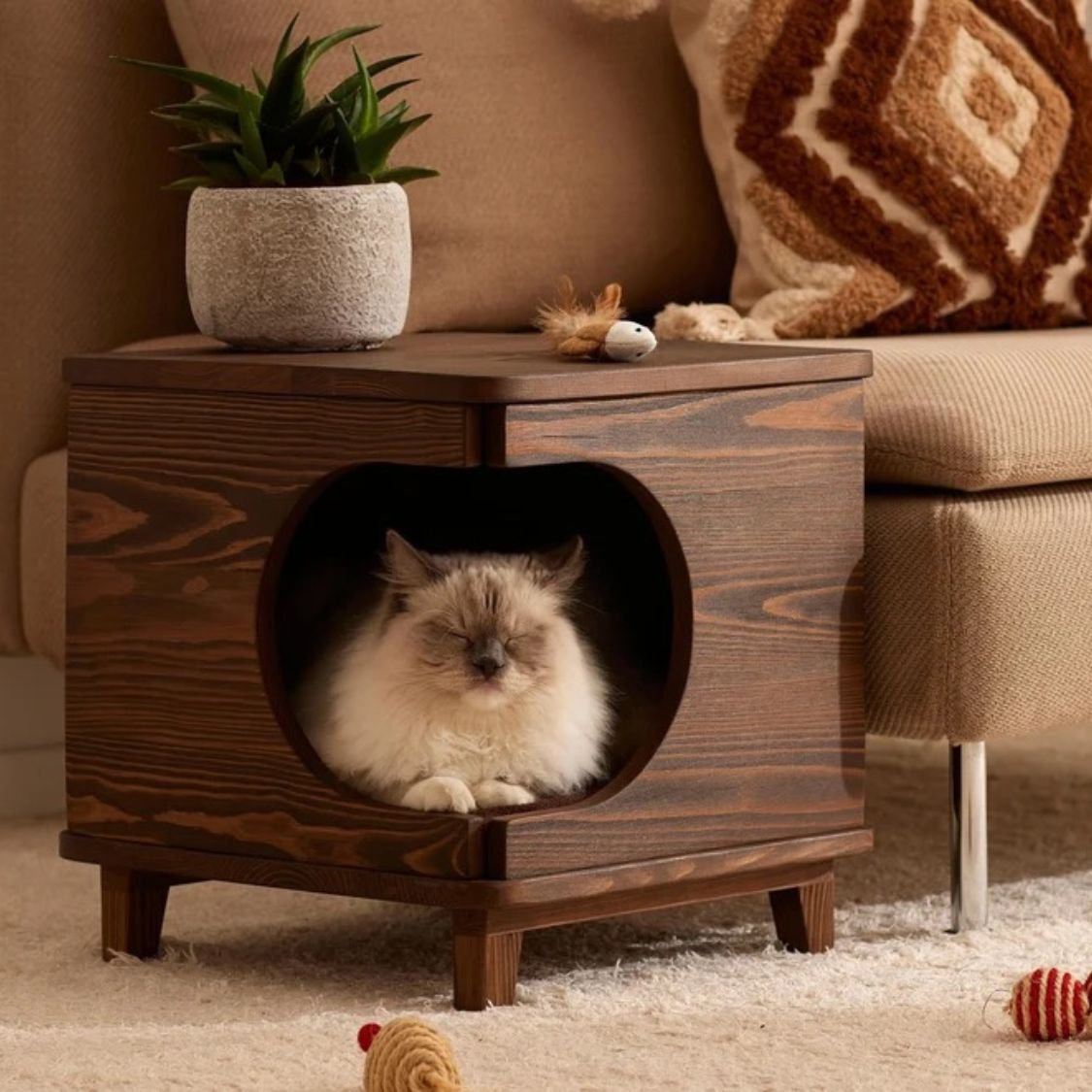 Wooden Pet House for Cats & Small Dogs | Multipurpose Indoor Pet Retreat & Side Table
