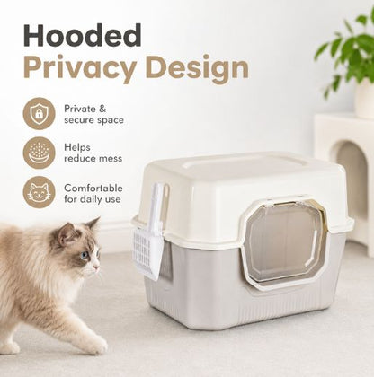 Covered Cat Litter Box With Swing Door & Scoop