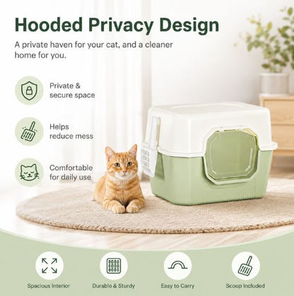 Stylish Covered Cat Litter Box With Swing Door & Scoop