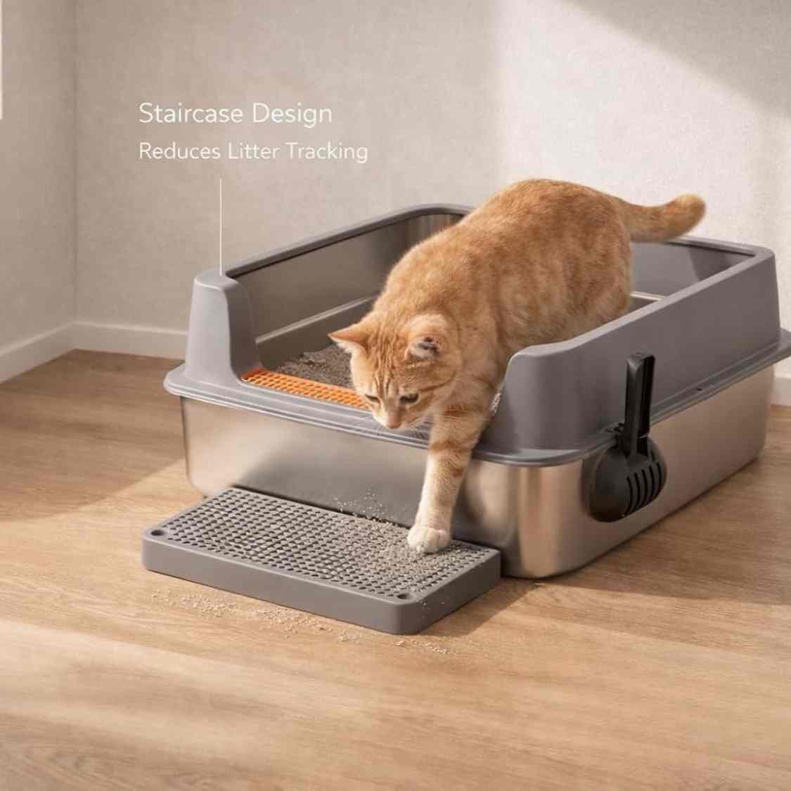 Stainless Steel Cat Litter Box | High Wall Anti Scatter Cat Toilet Tray