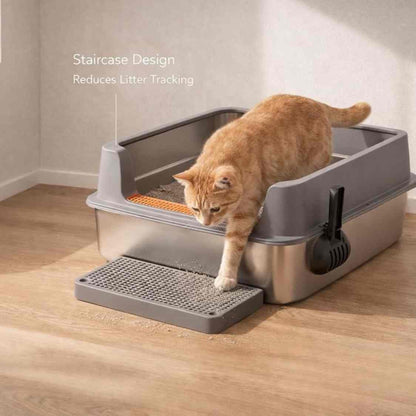 Stainless Steel Cat Litter Box | High Wall Anti Scatter Cat Toilet Tray