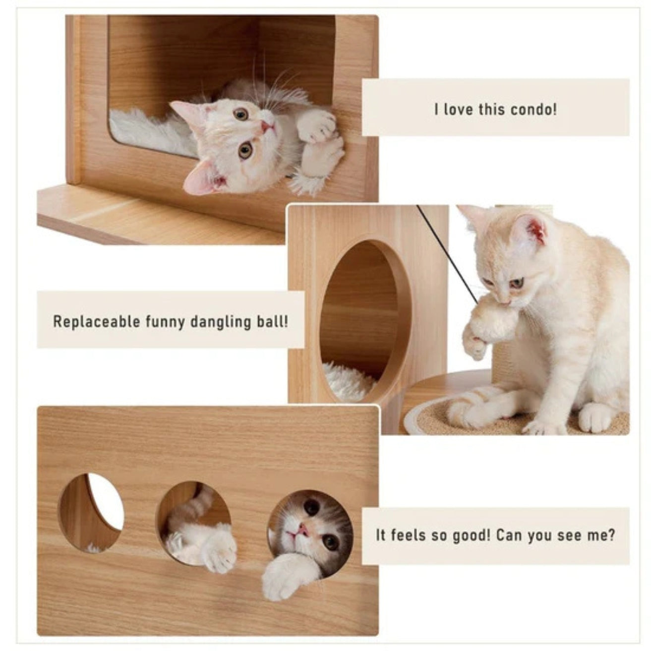 Wooden Multi-Level Cat Tower Scratching Posts and Perches for Indoor Cats