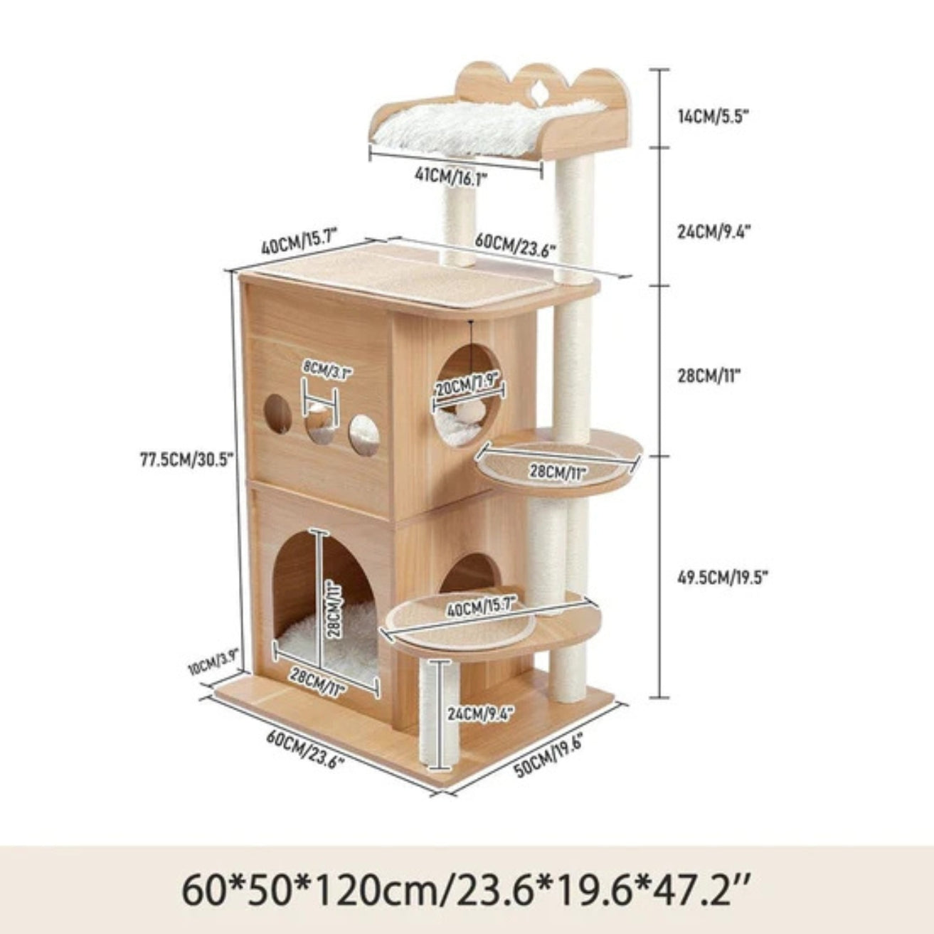 Wooden Multi-Level Cat Tower Scratching Posts and Perches for Indoor Cats