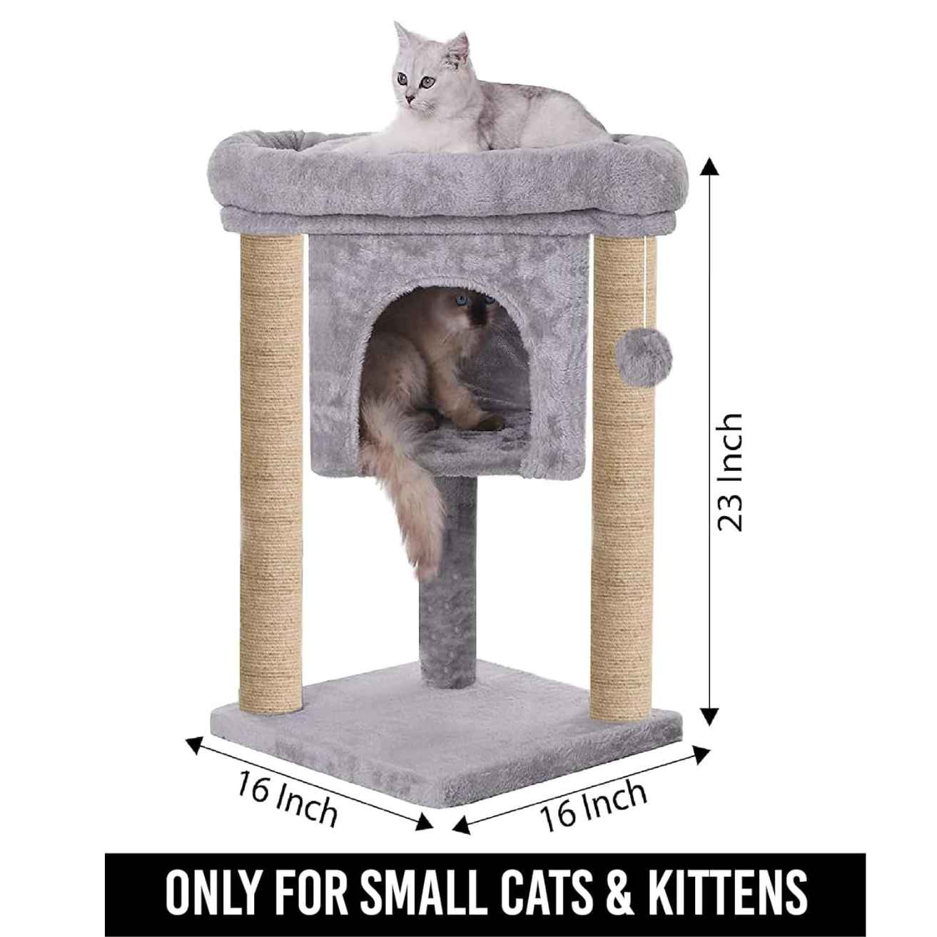 Kitten Cat Tree with Scratching Post, Condo & Hanging Ball | 23 Inch