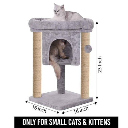 Kitten Cat Tree with Scratching Post, Condo & Hanging Ball | 23 Inch