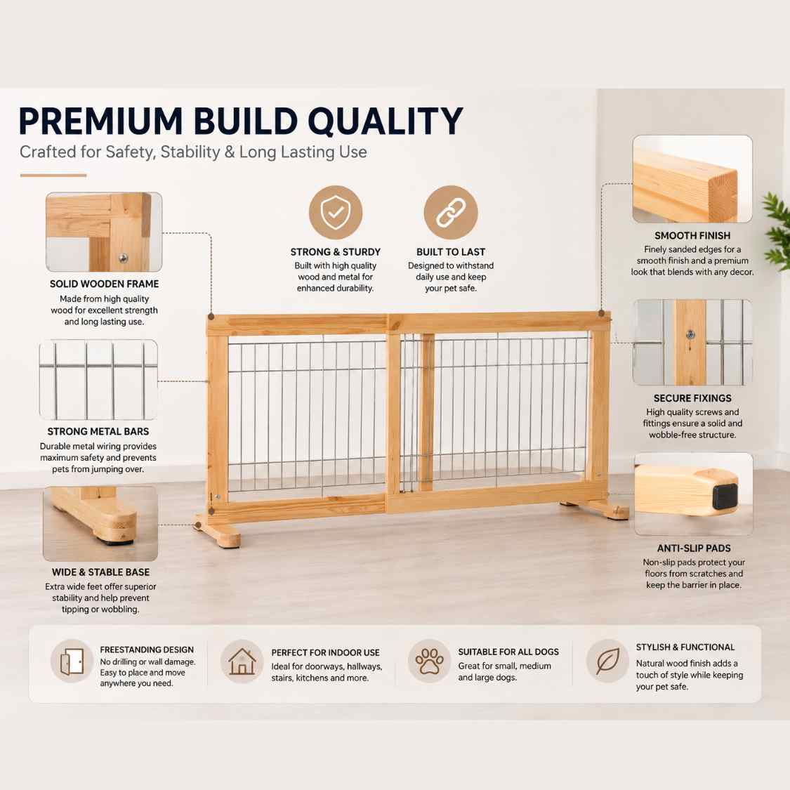 Trixie Pinewood Dog Barrier With Door | Indoor Pet Safety Gate