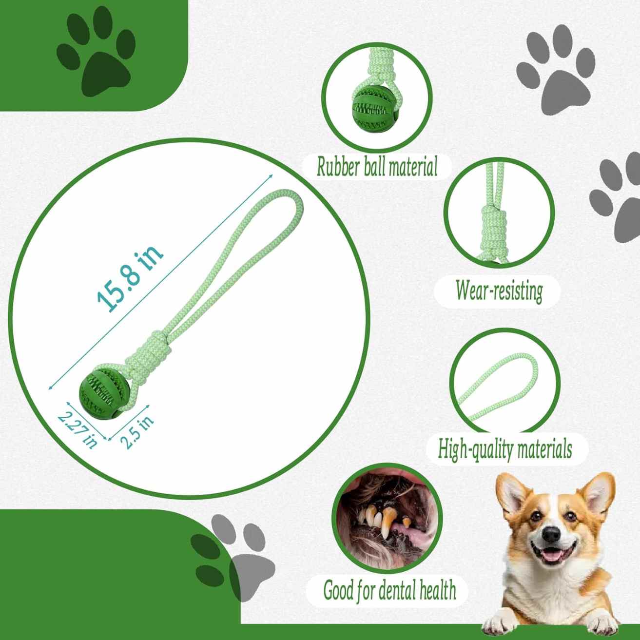 Dog Rope Toy with Rubber Ball | Tug & Chew for Puppies