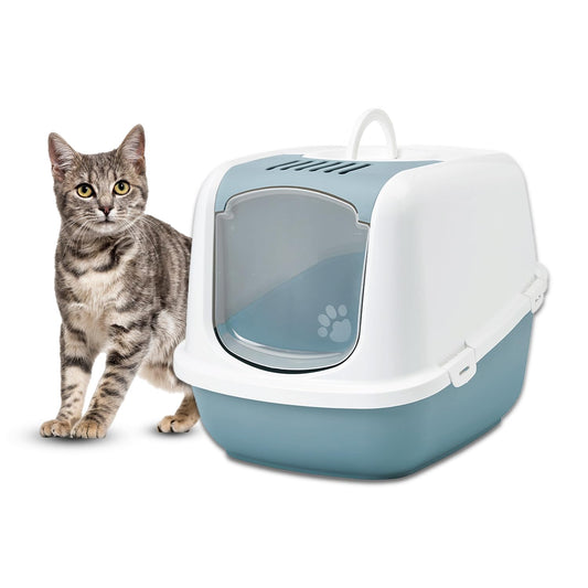 Nestor Jumbo Cat Litter Box with Dome & Scoop (White & Bluestone)