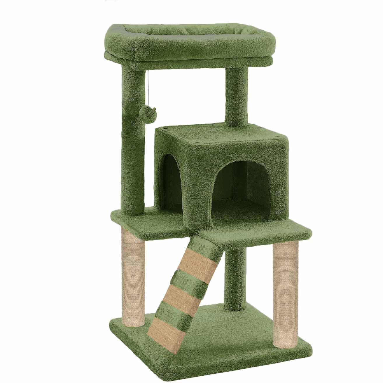 Cat Kitten Tree with Scratching Post, Ladder & Hanging Toy | 39 Inch Green