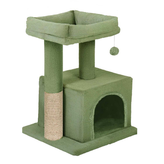 Condo Kitten Cat Tree - Plush Fur Fabric | Top Perch | Hanging Ball | Scratching Post (Condo 12x12 Inch) (Green )