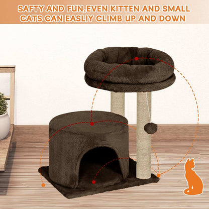 Cat Tree with Condo and Perch, 18 inch Height, 12 inch Condo, 16 inch Perch (Brown)