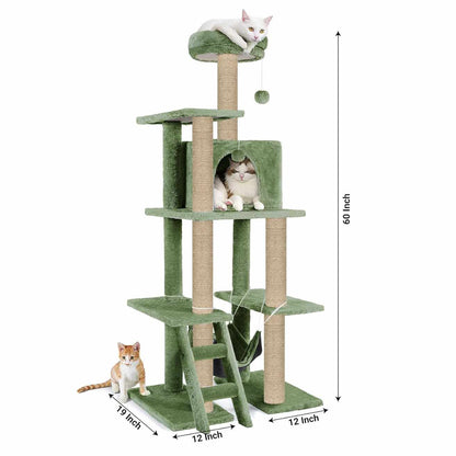 Multi-Storey Kitten Cat Tree | 60in Condo with Stairs, Hammock & Scratching Posts