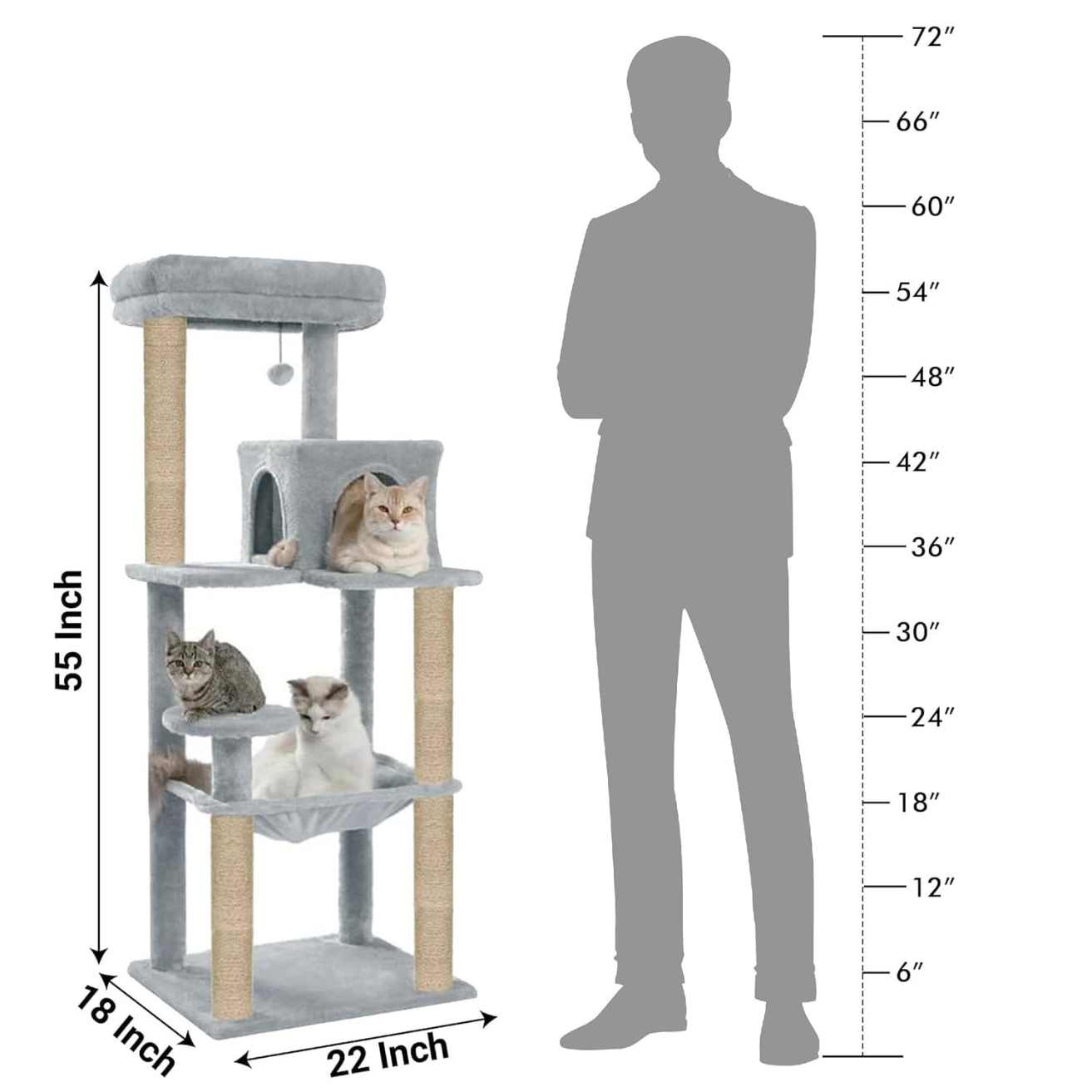 Grey Cat Tree Condo with Hammock