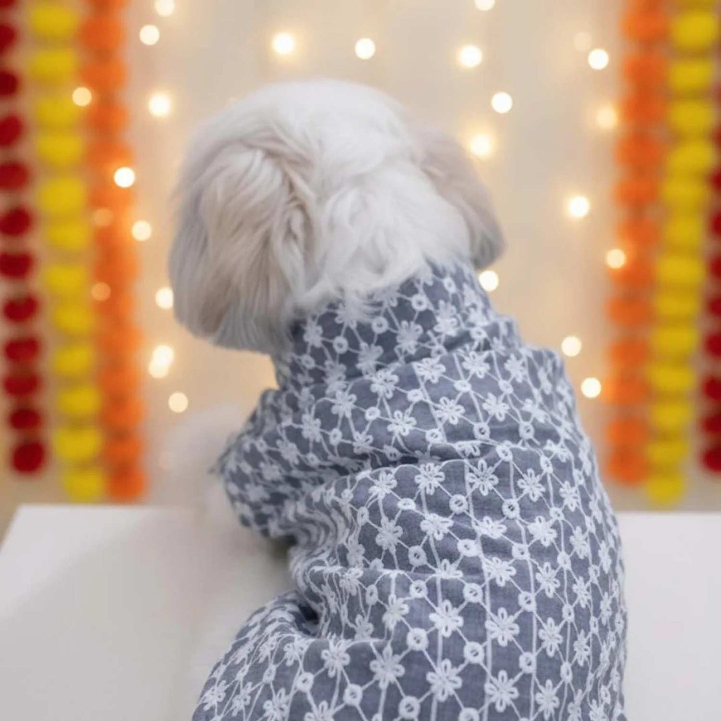 Grey Blossom Dog Kurta (Sleeve) – Designer Ethnic Wear for Dogs