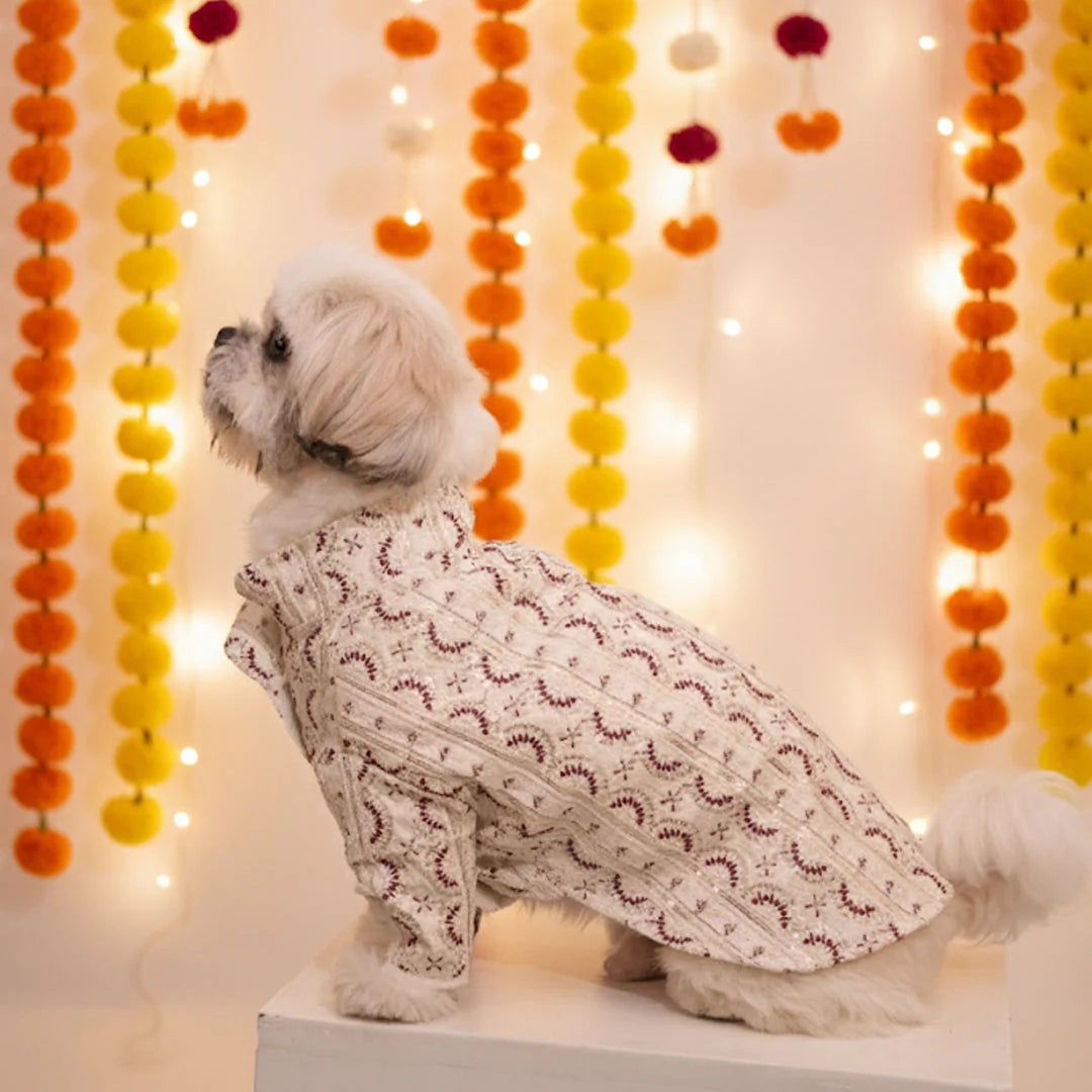 Festive Glory Kurta | White Red Designer Kurta for Dogs