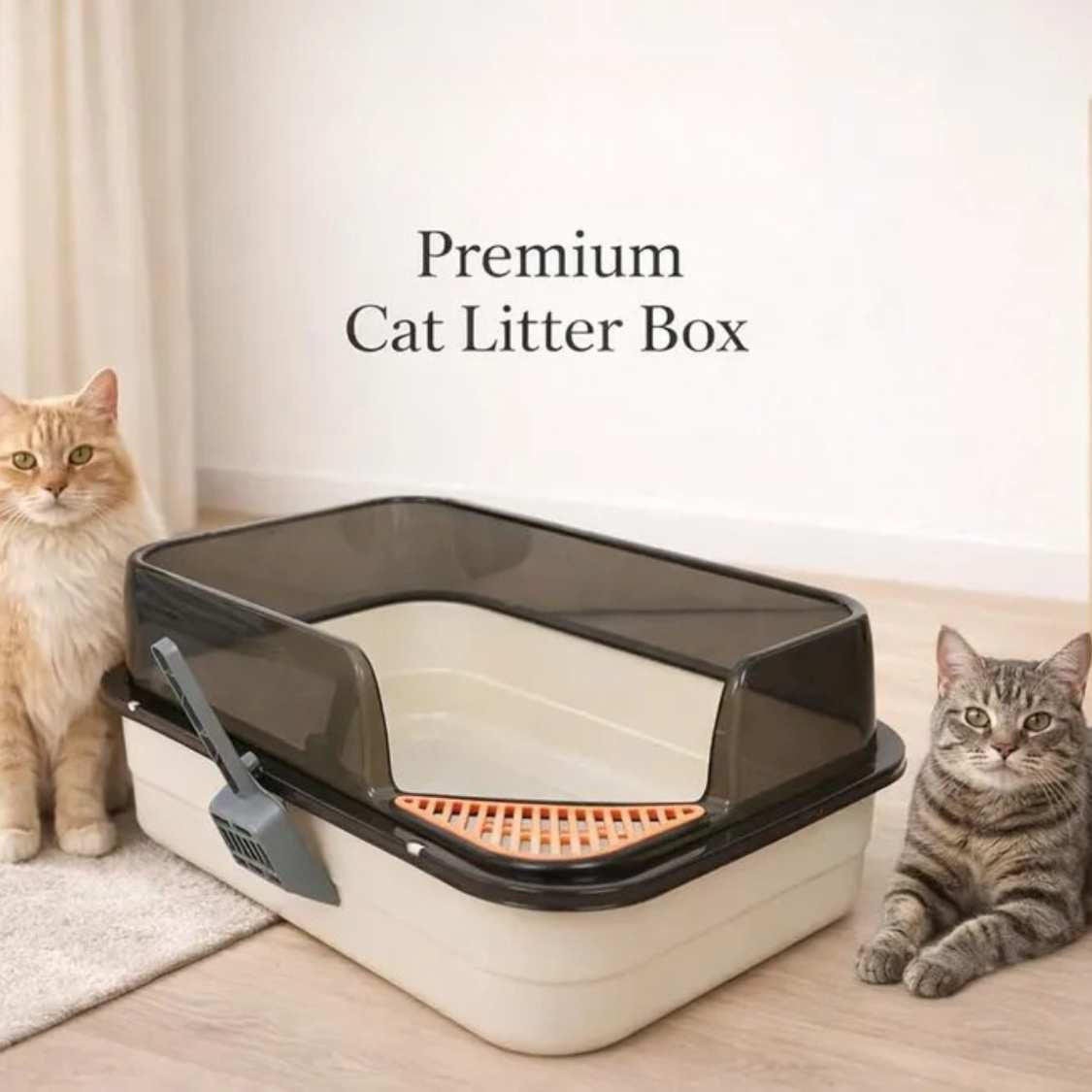 Large Cat Litter Box | High Wall Anti-Scatter Tray with Scoop