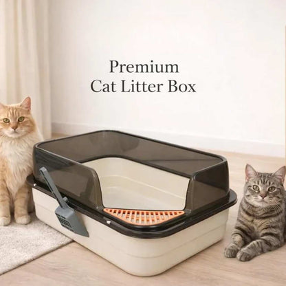Large Cat Litter Box | High Wall Anti-Scatter Tray with Scoop