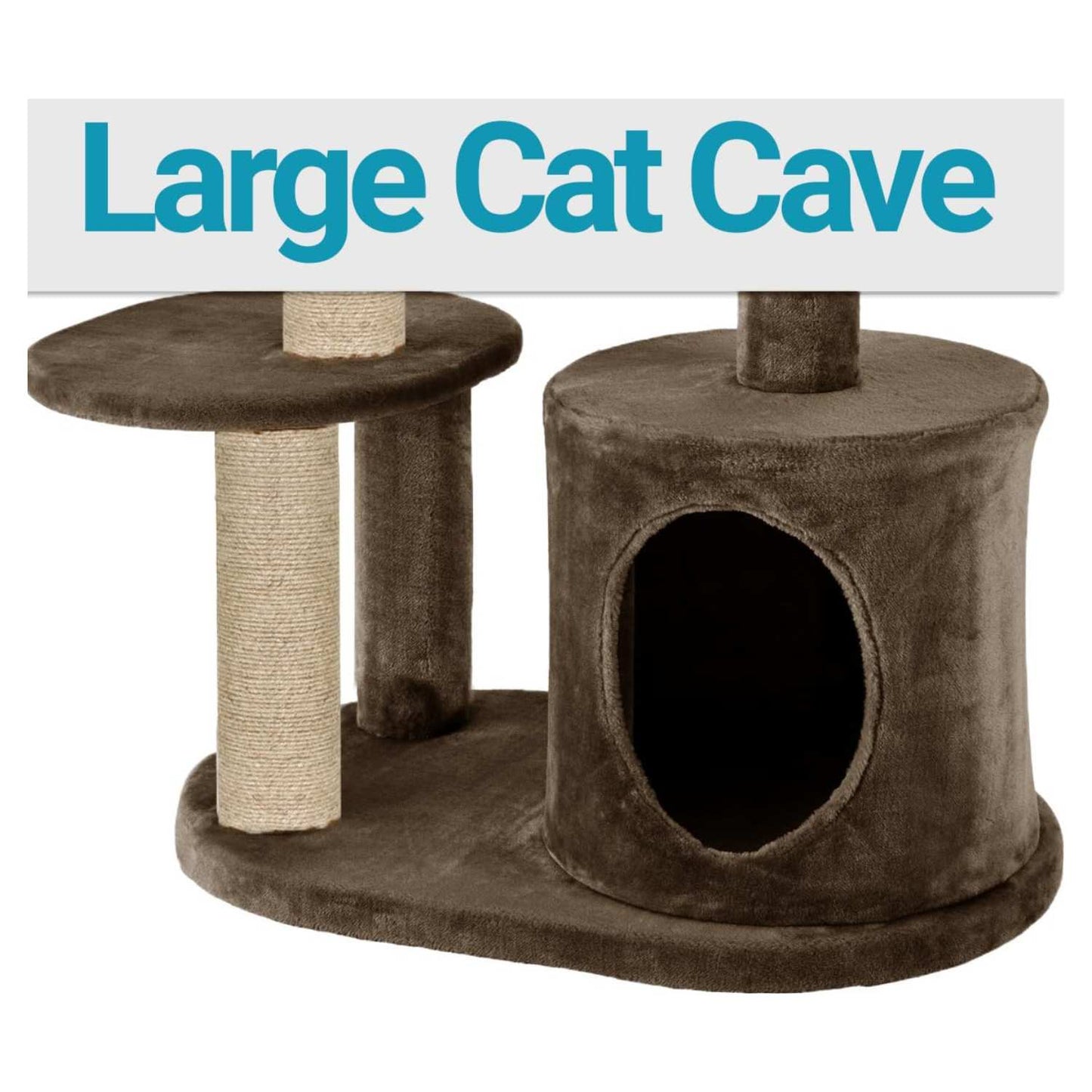 Deluxe Cat Tree Tower, 43 Inch Tall Multi-Level Grey Plush with Sisal Posts, Condo House, Perch Platforms, 19x16x43 Inches (Brown)