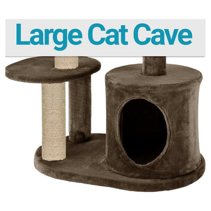 Deluxe Cat Tree Tower, 43 Inch Tall Multi-Level Grey Plush with Sisal Posts, Condo House, Perch Platforms, 19x16x43 Inches (Brown)