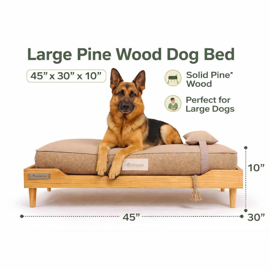 Wooden Dog Bed with Mattress & Cushion | Durable, Comfortable Pet Bed for Large Dogs & Cats