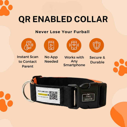 Pet Collar With QR Code | Smart ID Safety Collar For Dogs (Black)