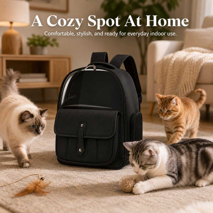 Stylish Pet Backpack Carrier With Mesh Sides & Storage Pocket