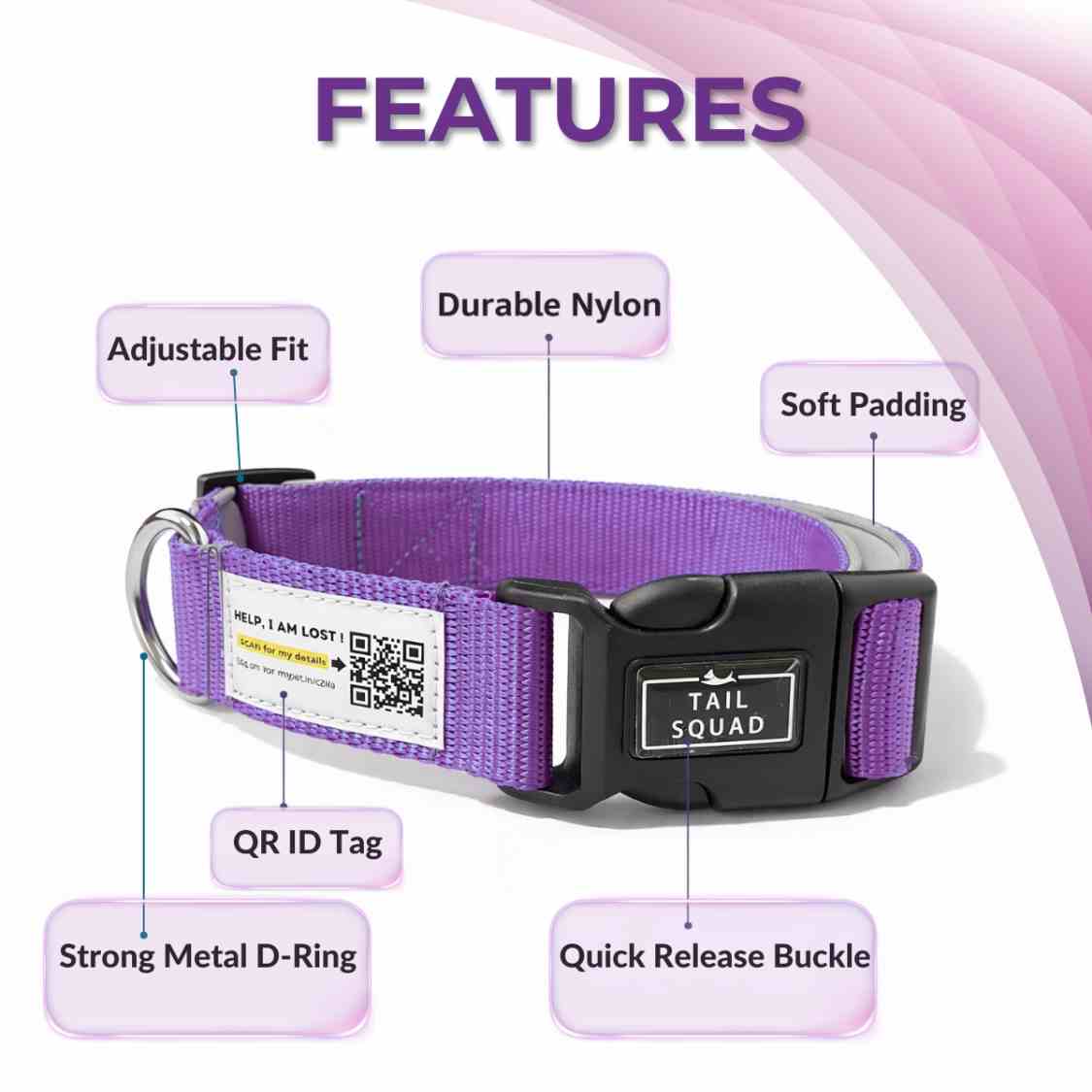Pet Collar With QR Code | Smart ID Safety Collar For Dogs (Purple)