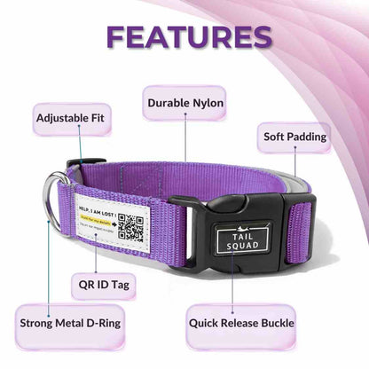 Pet Collar With QR Code | Smart ID Safety Collar For Dogs (Purple)