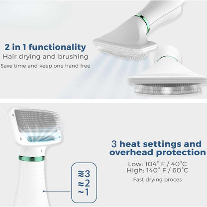 Pet Hair Dryer 2 with Slicker Brush, 3 Heat Settings | Dog Blower